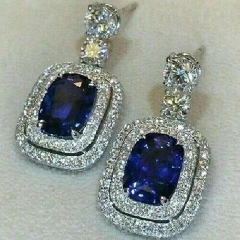 Huitan Blue CZ Drop Earrings – Elegant Dangle Jewelry for Women