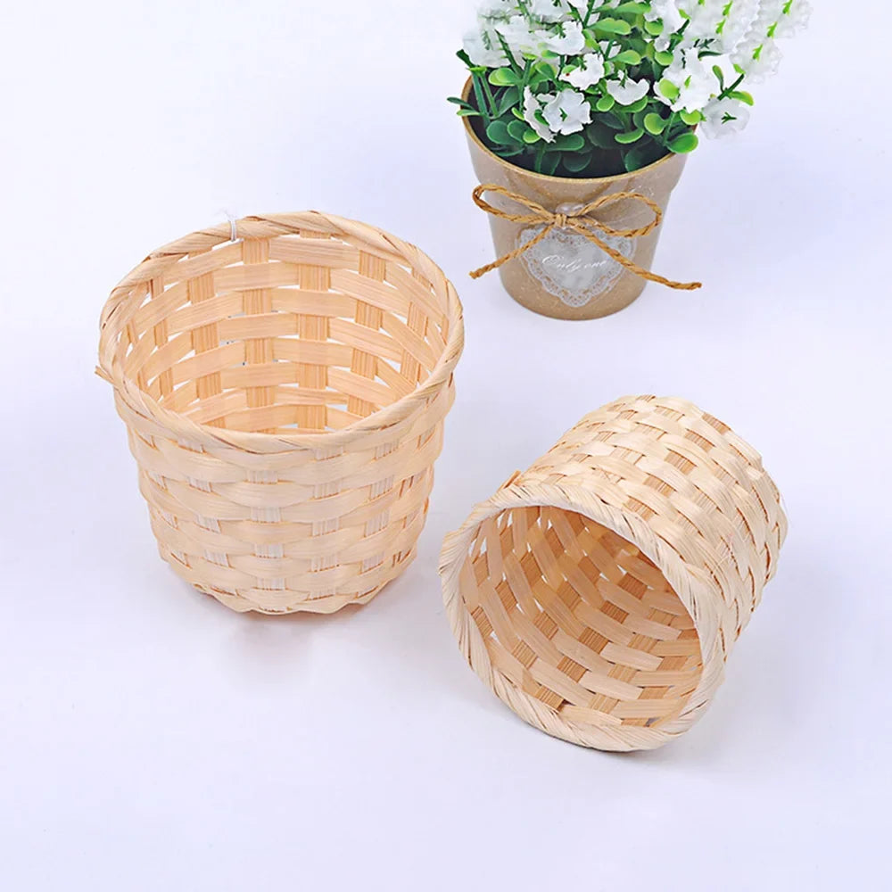 Handmade Bamboo Garden Flower Pot Wicker Basket Straw Patchwork