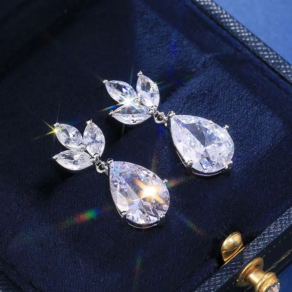 Huitan Crystal Zirconia Bridal Drop Earrings for Women