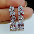 Huitan Leaf & Water Drop CZ Bridal Drop Earrings for Women