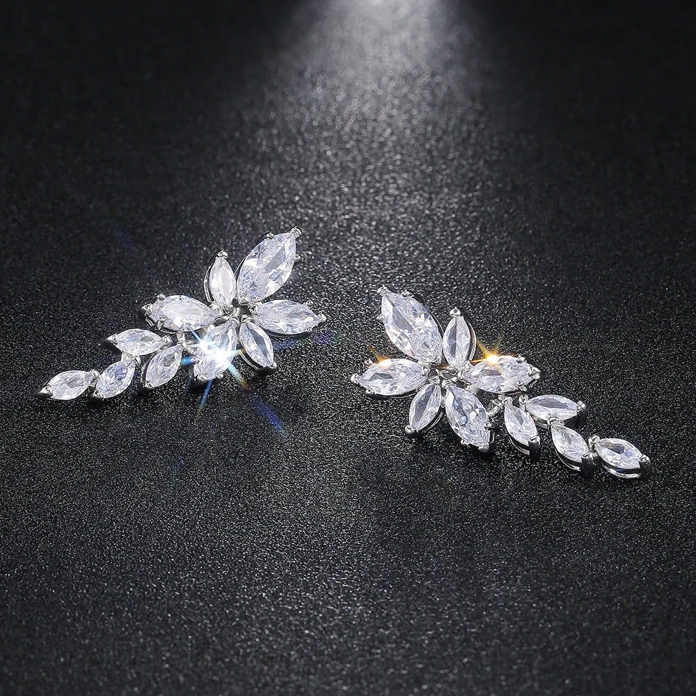 Huitan Marquise CZ Leaf Drop Earrings – Silver Fashion Jewelry