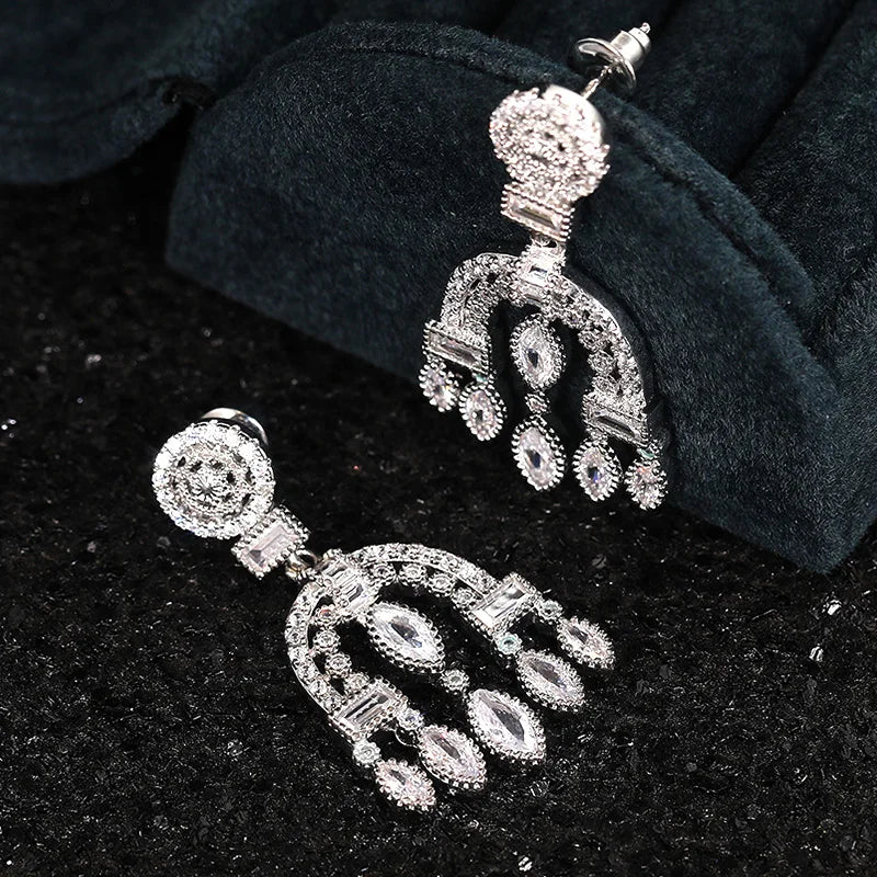 Huitan Bohemian Silver Drop Earrings | Cubic Zirconia Women's