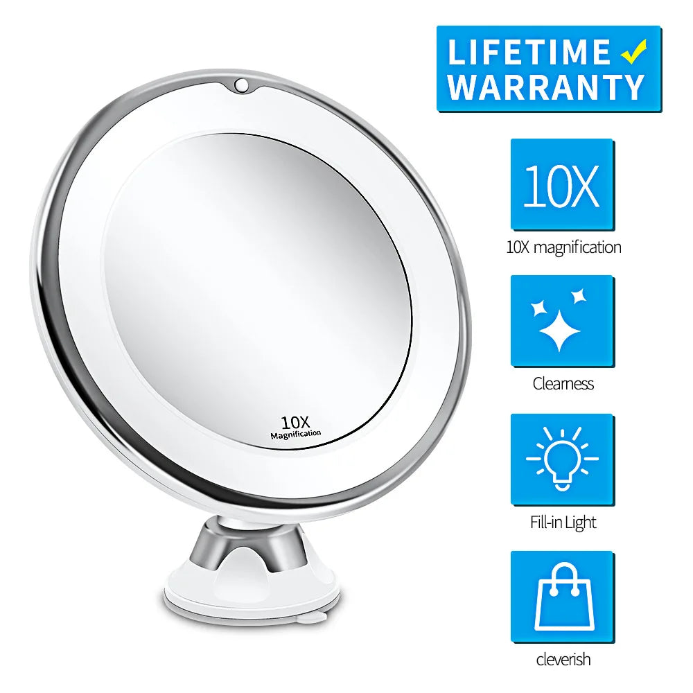 LED Lighted Makeup Mirror – 10x Magnifying & Double-Sided