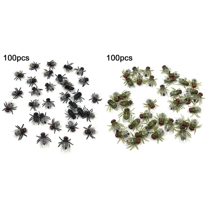 100 Pcs Fake Flies Plastic Bug Prank Toys | Halloween Party