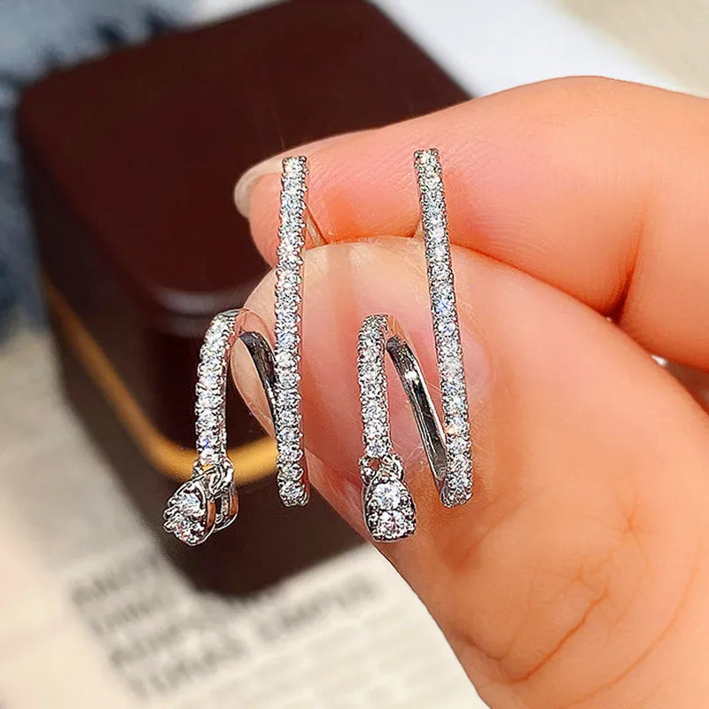 Huitan Bridal CZ Stud Earrings | Silver Cubic Zirconia Women