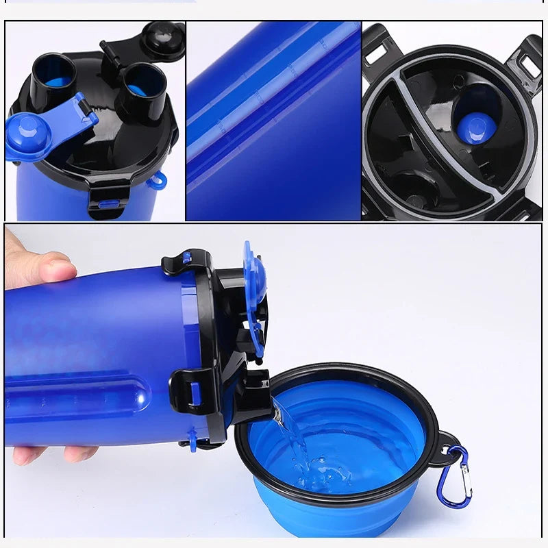 2-in-1 Portable Pet Food & Water Bottle with Folding Bowl