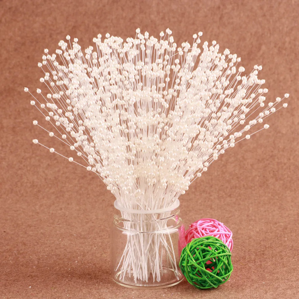 Bunch String Pearl Sticks Bridal Bouquets White Pink Blue Beaded
