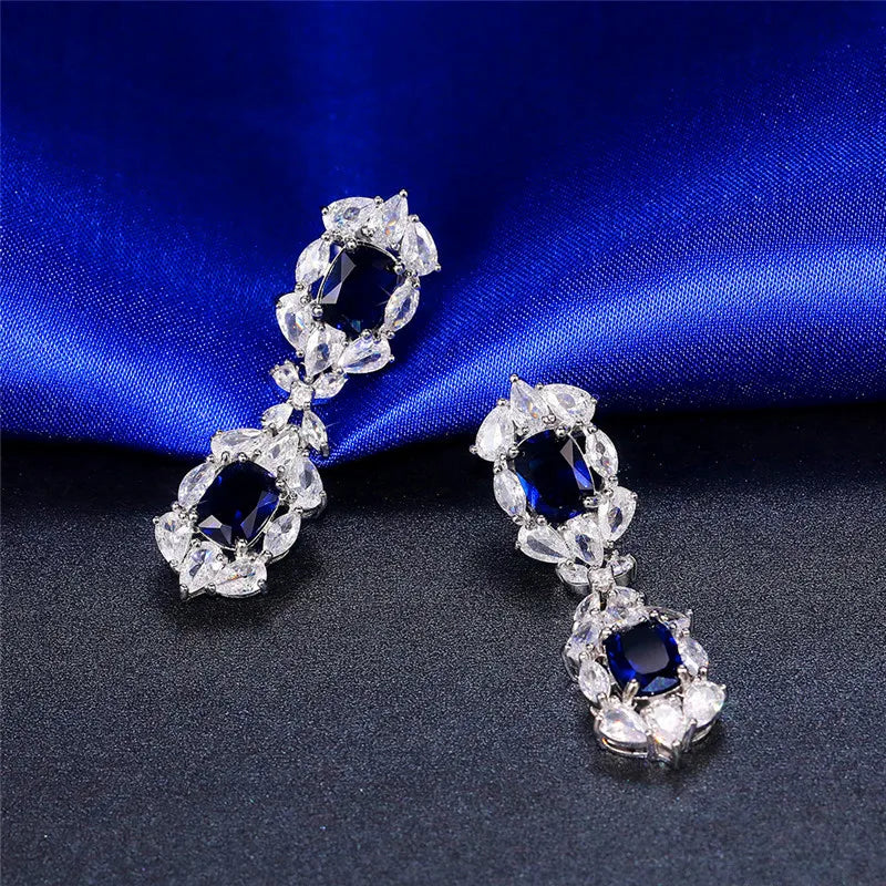 Huitan Blue White Cubic Zirconia Drop Earrings | Women's Jewelry