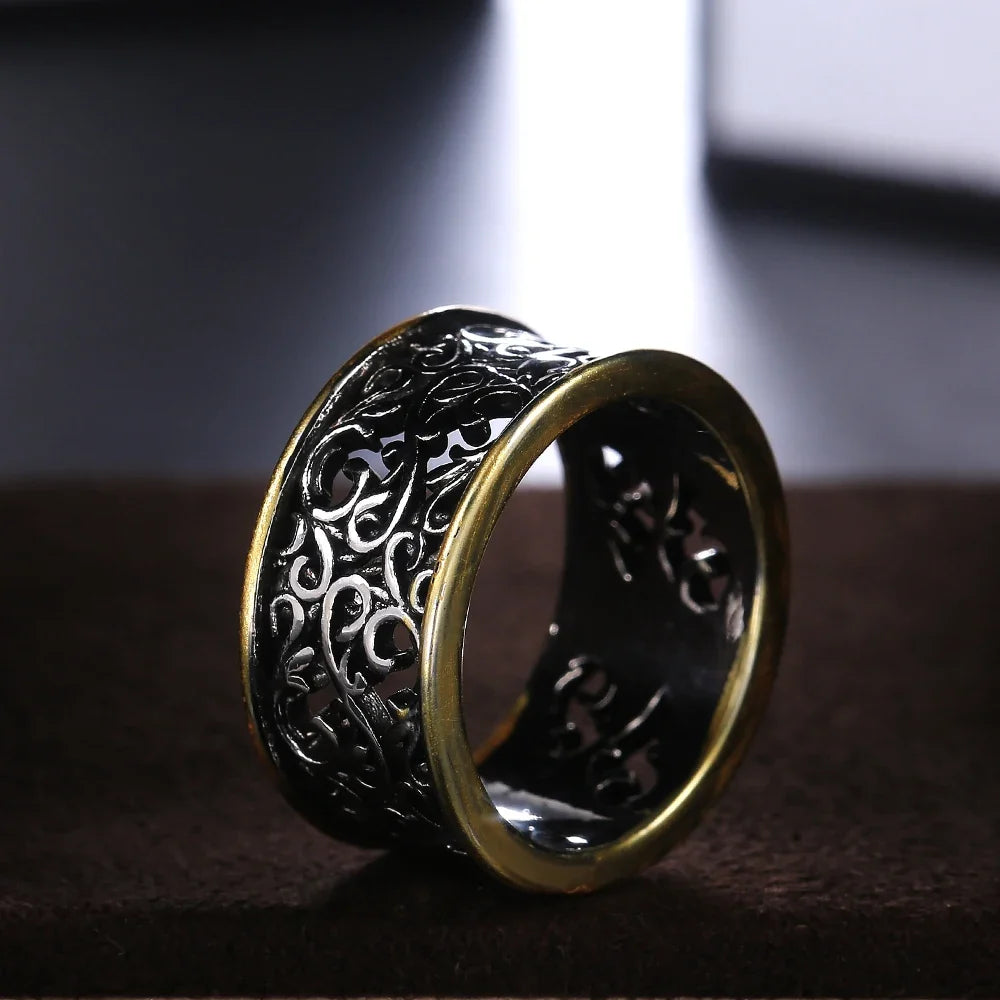 Huitan Two-Tone Vintage Punk Ring for Women | Zinc Alloy