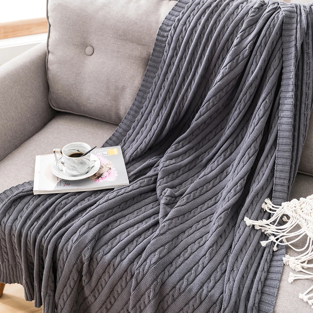 Battilo 100% Cotton Cable Knit Throw Blanket | Sofa & Bed