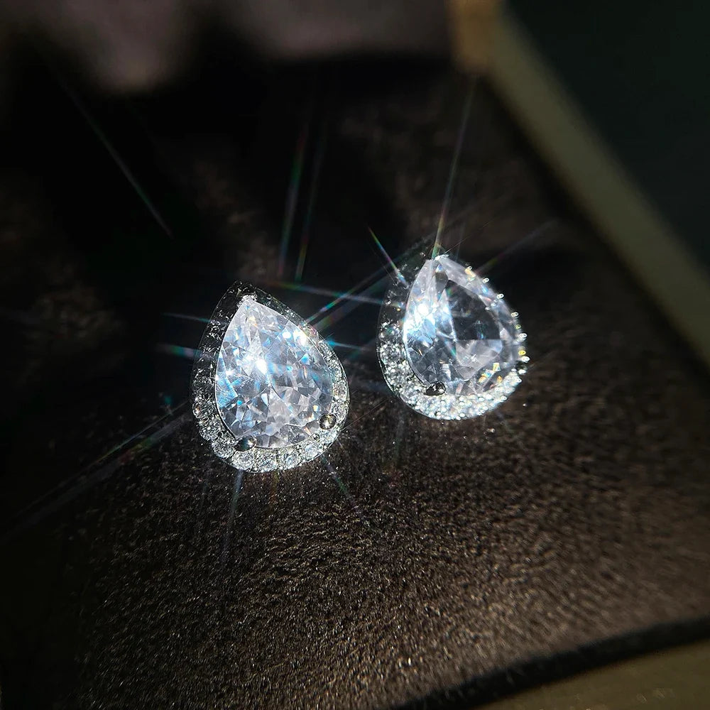 Huitan Pear Shape CZ Stud Earrings – Women's Fashion Jewelry