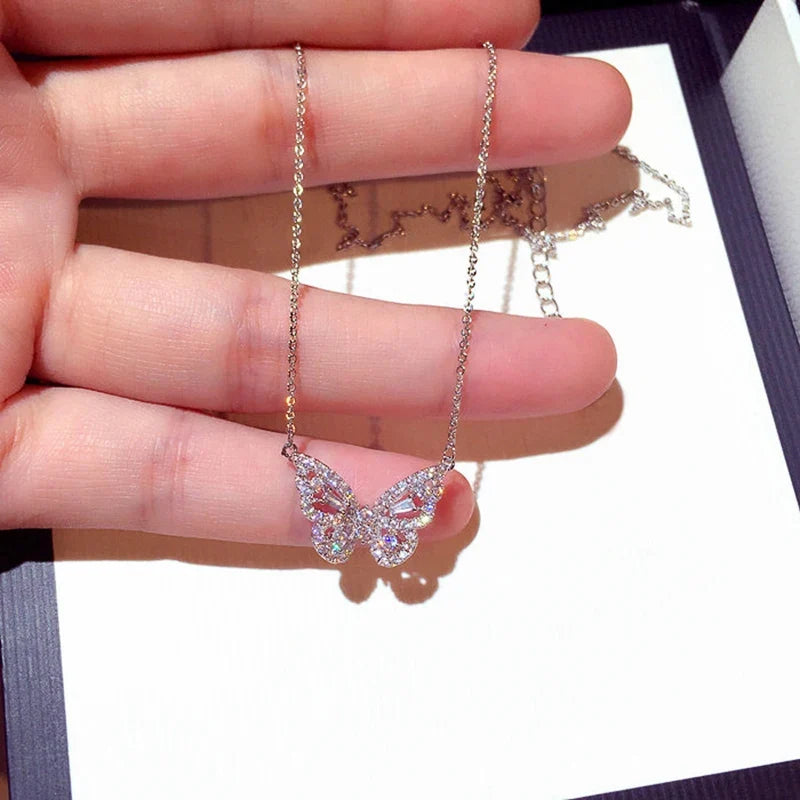 Huitan Butterfly CZ Pendant Necklace – Women's Fashion Jewelry