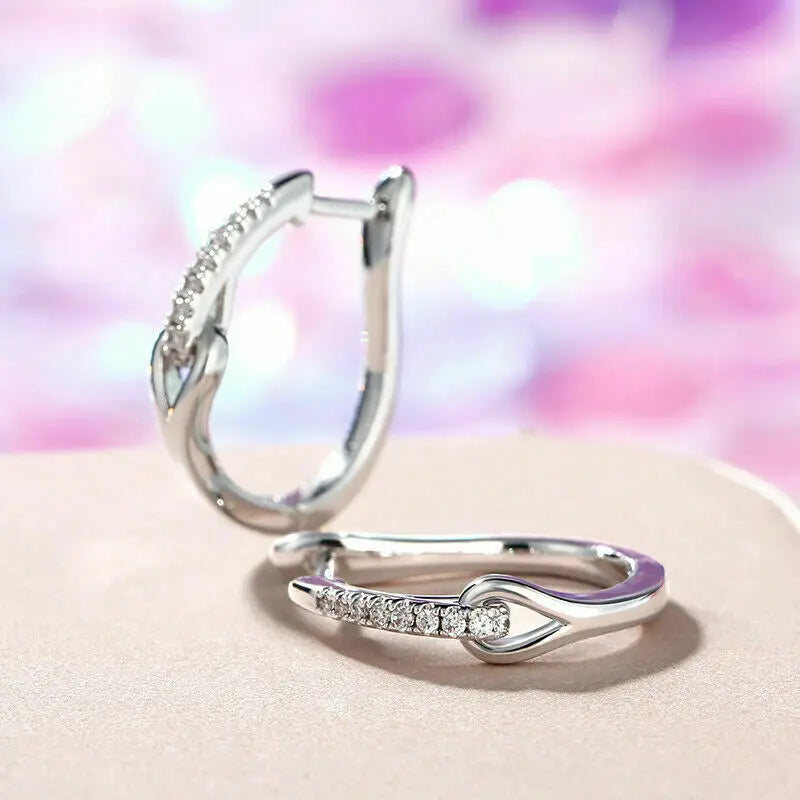 Huitan Silver Cubic Zirconia Geometric Hoop Earrings for Women