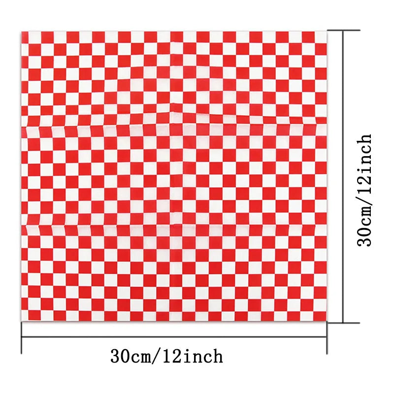 Red & White Checkered Wax Paper Basket Liners 12x12" | 24–500 Pack