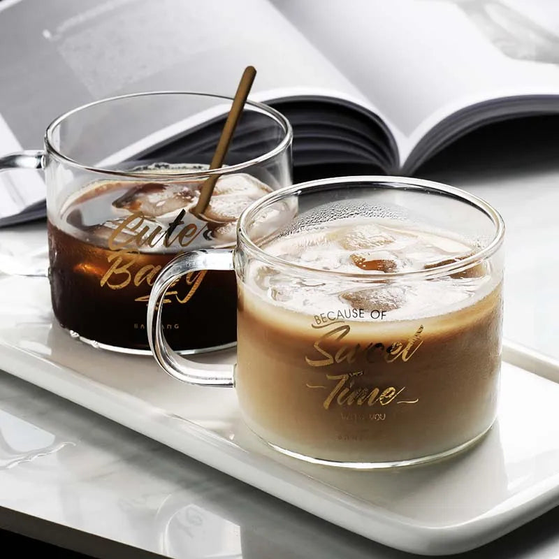 KEMORELA 500ml Creative Letter Glass Mug with Handle
