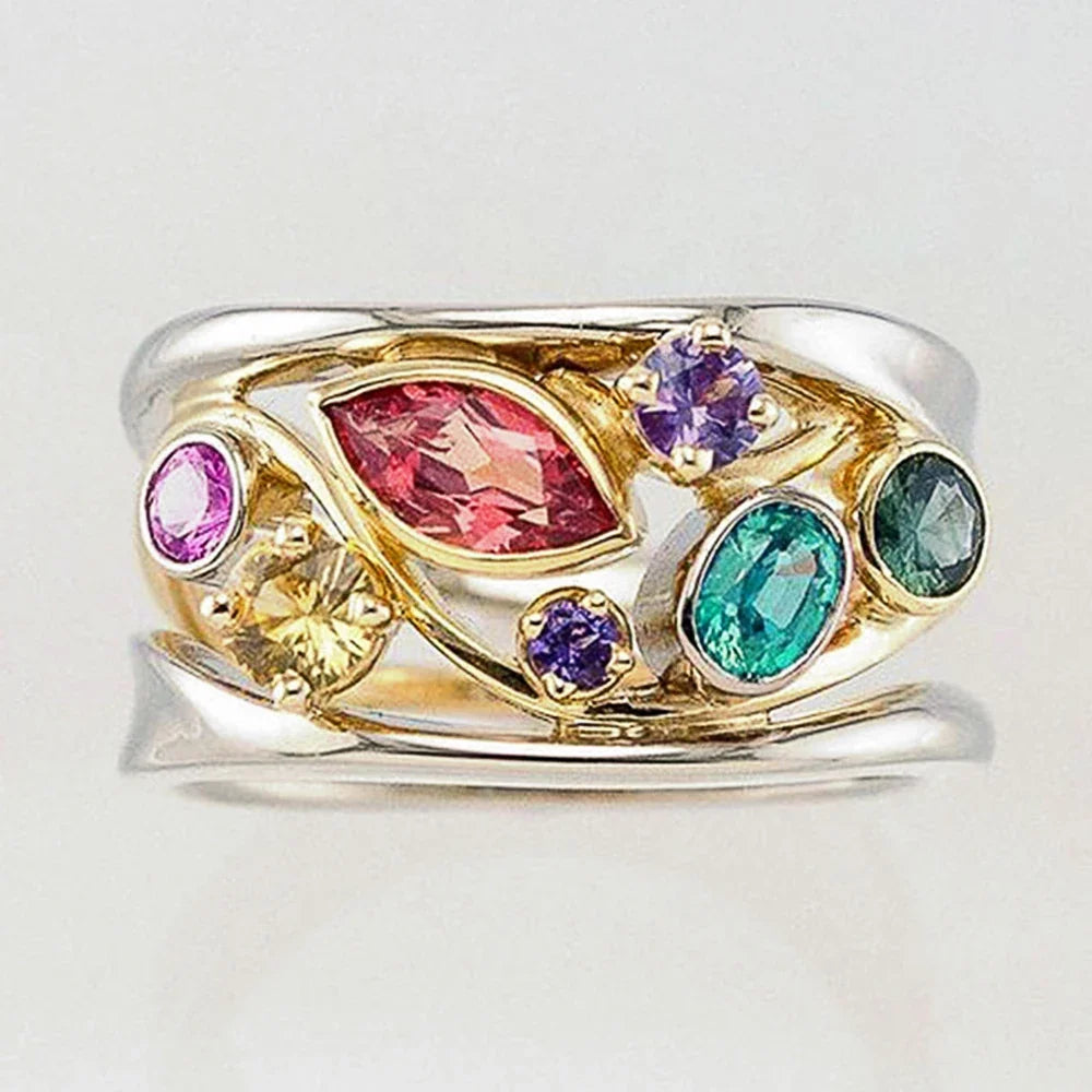 Huitan Multicolor Zircon Hollow Out Women's Ring | Sizes 5–14