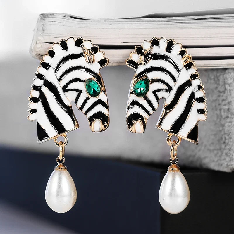 Huitan Animal Dangle Earrings – Imitation Pearl Drop