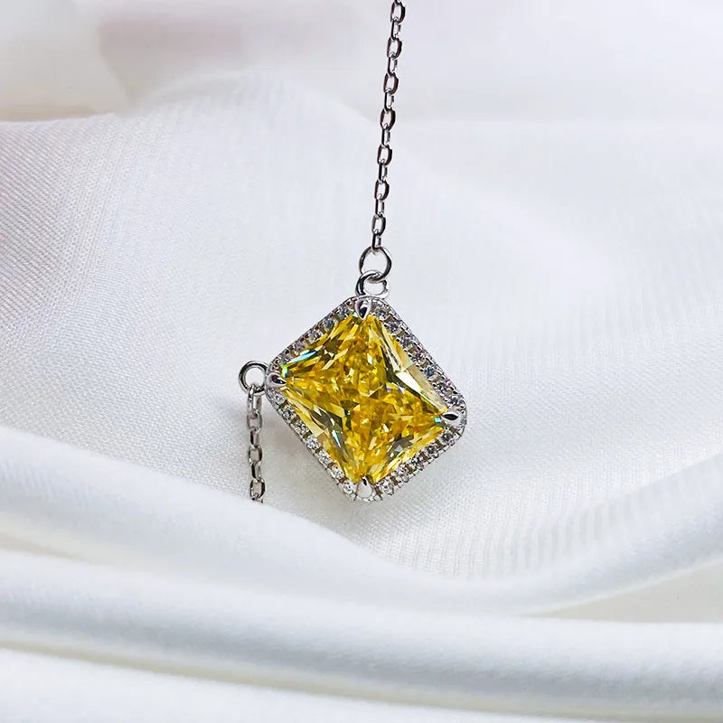 Huitan Yellow CZ Pendant Necklace – Silver O-Chain for Women