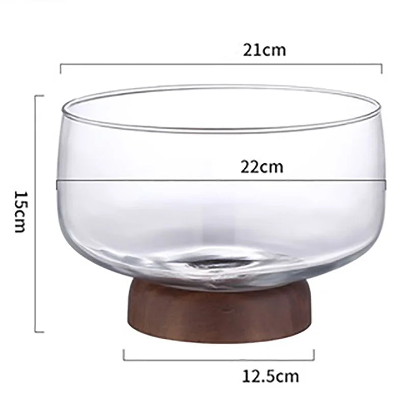 Glass & Acacia Wood Fruit Tray – Decorative Serving Bowl