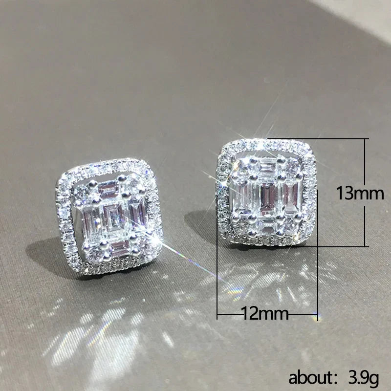 Huitan Geometric Cubic Zirconia Stud Earrings – Women's Fashion