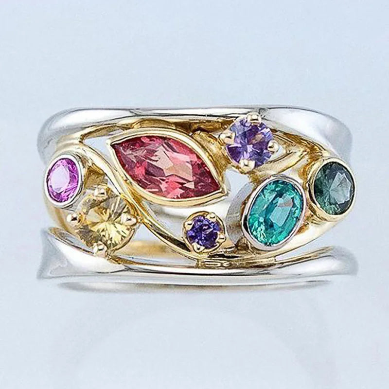 Huitan Multicolor Zircon Hollow Out Women's Ring | Sizes 5–14