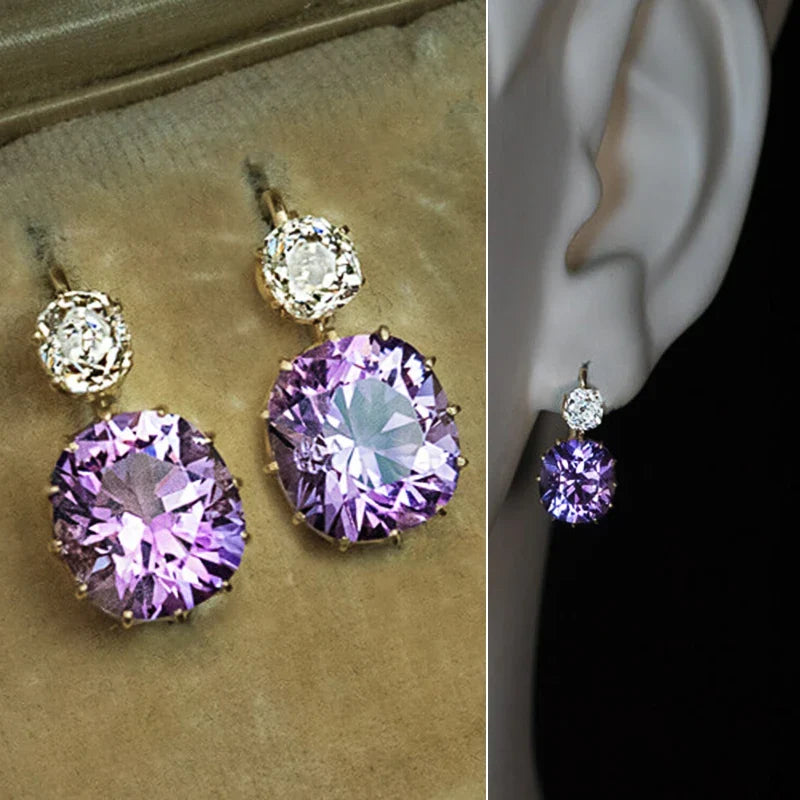 Huitan Purple Drop Earrings – Cubic Zirconia Women's Jewelry