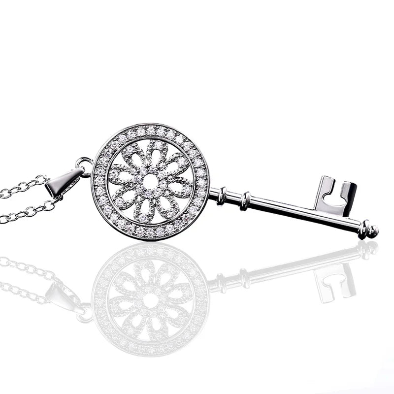 Huitan CZ Crystal Key Pendant Necklace – Silver & Rose Gold