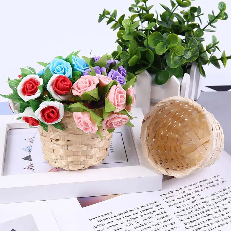 Handmade Bamboo Garden Flower Pot Wicker Basket Straw Patchwork