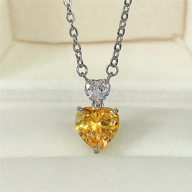 Huitan Double Heart CZ Pendant Necklace – Pink & Yellow Cubic Zirconia