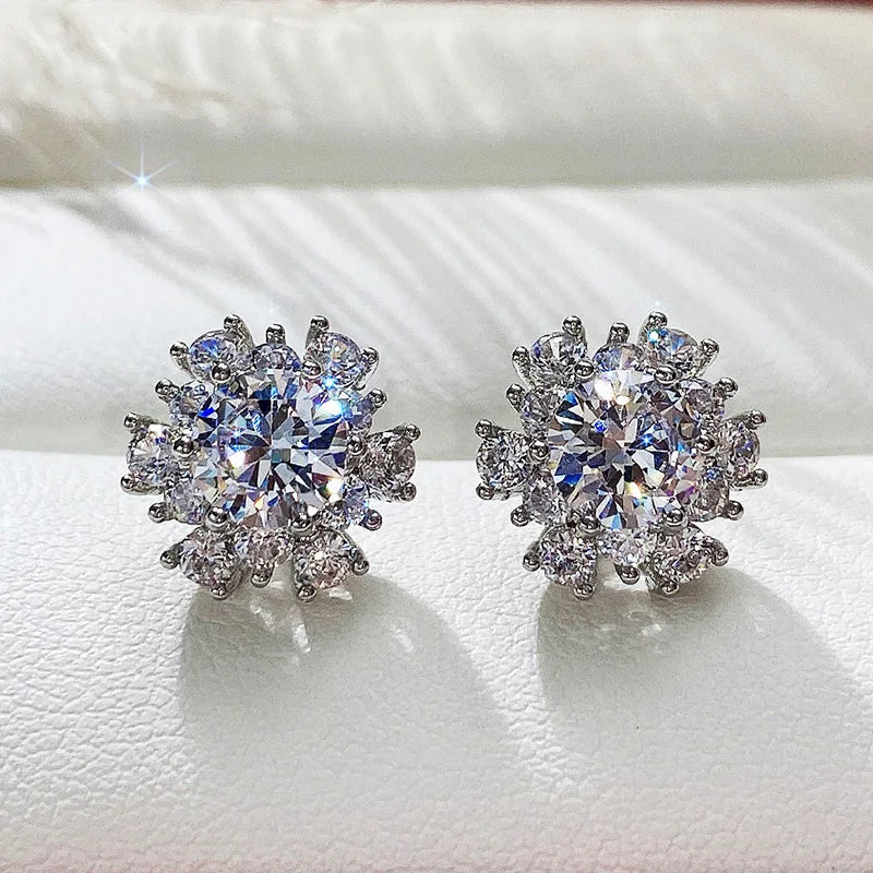 Huitan Flower Stud Earrings – Cubic Zirconia Crystal for Women