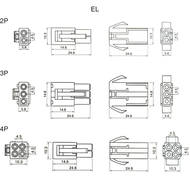 EL 4.5mm Male Female Connector Pair | 2P 3P 4P 6P Wire 20AWG