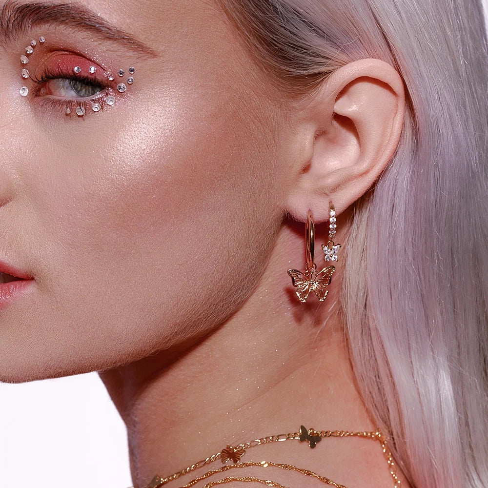 Huitan Rose Gold Butterfly Bow Drop Earrings | Women's Jewelry