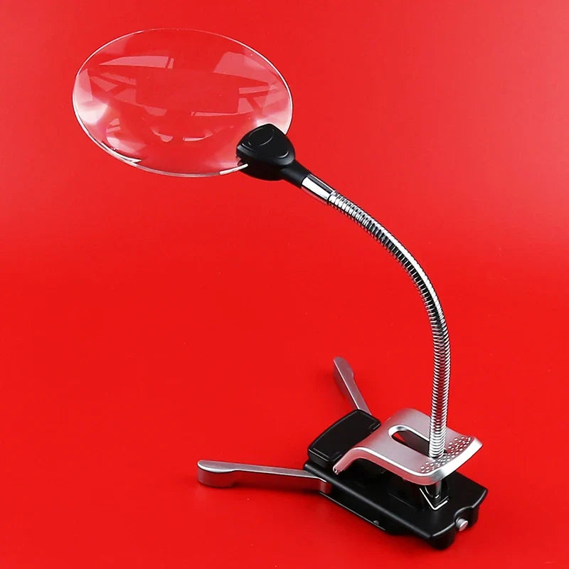 2.5X & 10X Clip-On Desktop LED Magnifier with Dual Lens