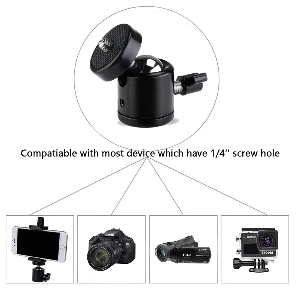 1/4" Hot Shoe Ball Head Mount Adapter for DSLR & Action Cameras