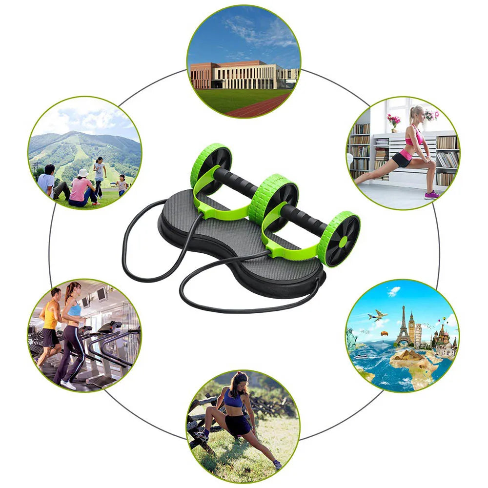 Double Wheel Ab Roller with Resistance Bands & Knee Pad