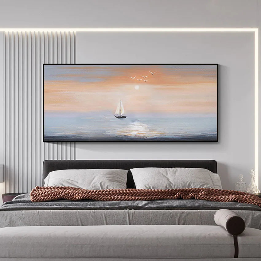 Handmade Canvas Oil Painting – Sailboat & Landscape Wall Art
