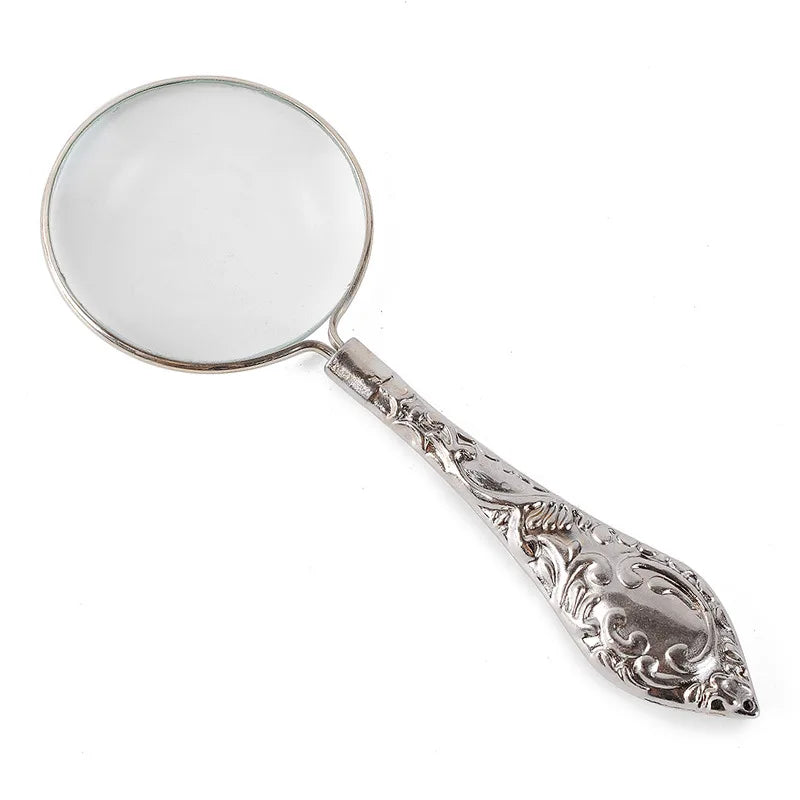 5X Handheld Magnifying Glass – Metal Carved Loupe for Reading & Crafts