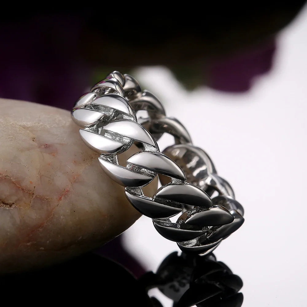 Huitan Chain Link Ring – Unisex Hip-Hop Brass Band Sizes 7–12