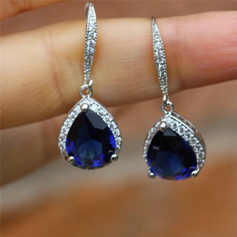 Huitan CZ Drop Earrings – White, Blue & Purple for Women
