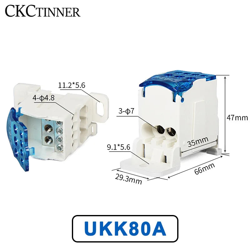 UKK80A Terminal Block 80A DIN Rail 1-In Multi-Out Wire Connector