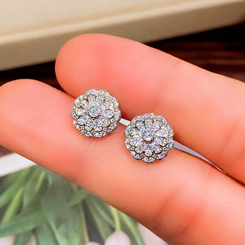 Huitan Flower Stud Earrings – Cubic Zirconia Women's Jewelry