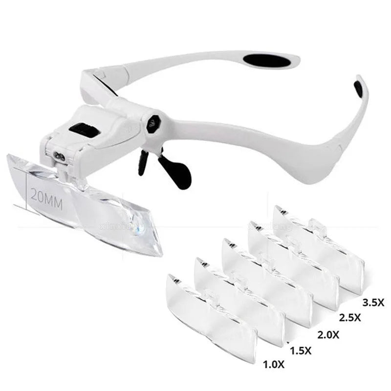 Headband LED Magnifier 1X–3.5X | 5 Lenses, Hands-Free Loupe