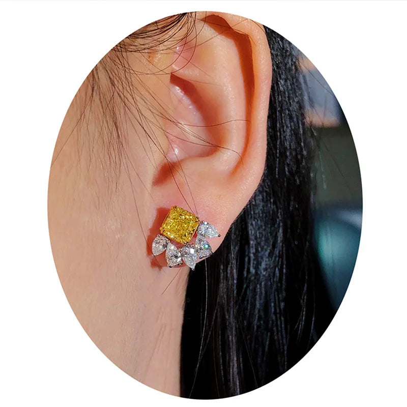 Huitan CZ Stud Earrings for Women – Yellow & White Zirconia