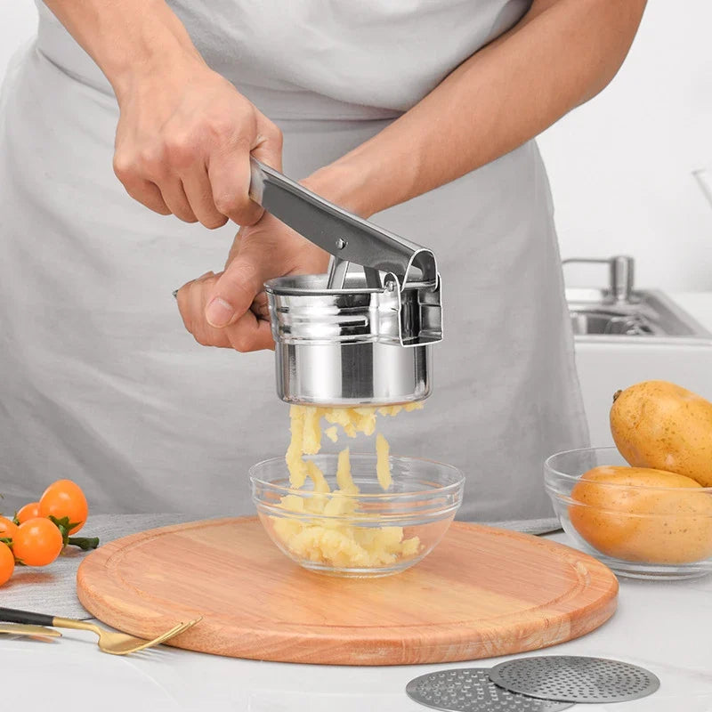 Stainless Steel Potato Ricer & Masher – 3 Interchangeable Discs