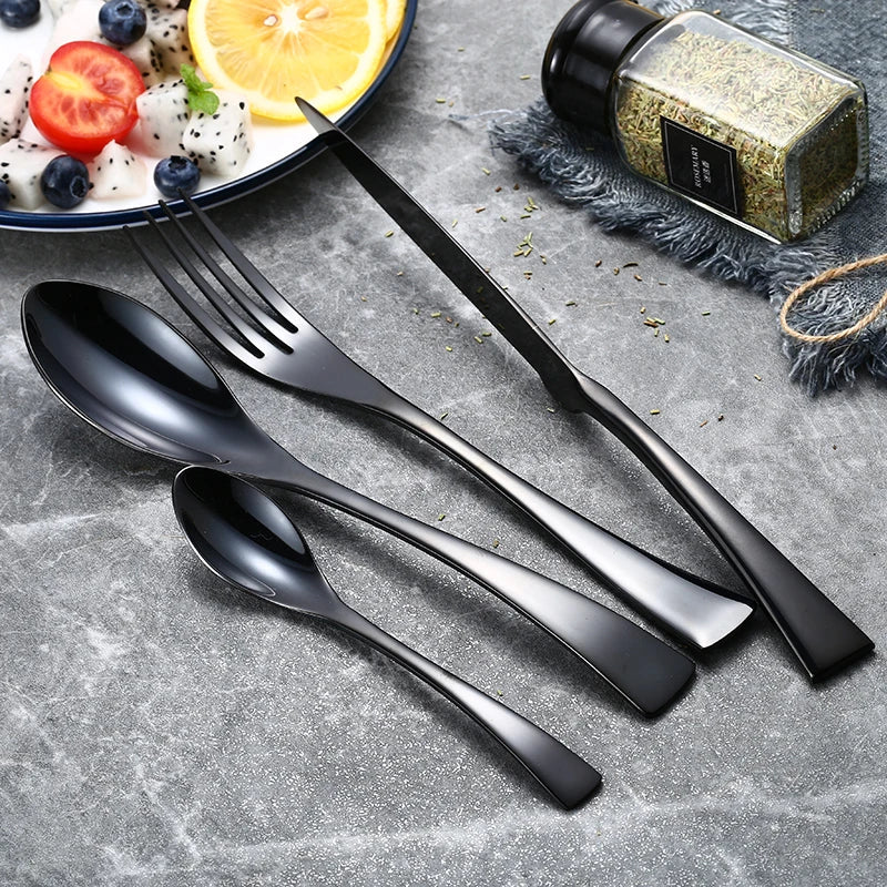 Black Gold Stainless Steel Cutlery Set – 20 & 24 Piece Flatware