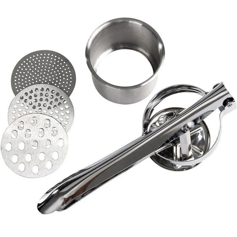 Stainless Steel Potato Ricer & Masher – 3 Interchangeable Discs
