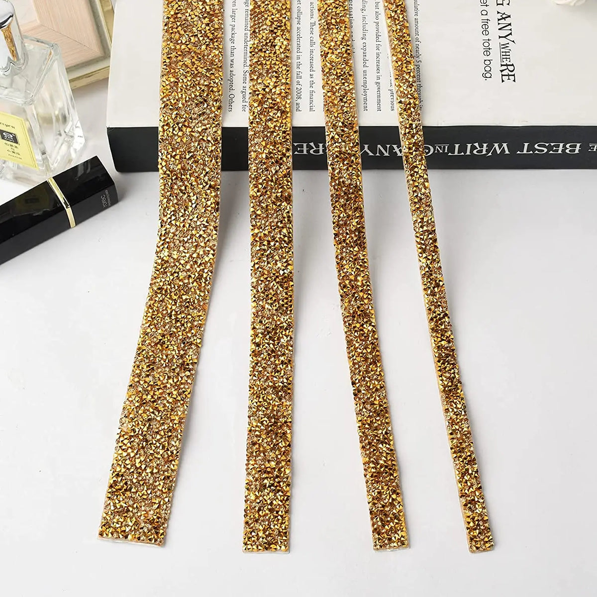 1 Yard Self-adhesive Gold Crystal Rhinestone Tape Trim Applicator DIY