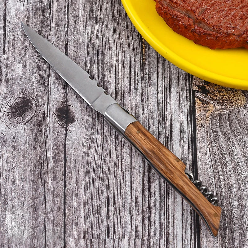 Wood Handle Folding Knife with Corkscrew | Pocket Carry Knife