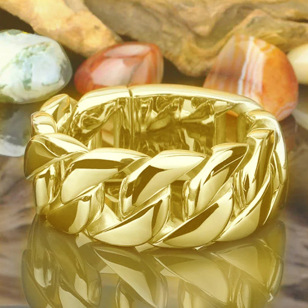 Huitan Chain Link Ring – Unisex Hip-Hop Brass Band Sizes 7–12