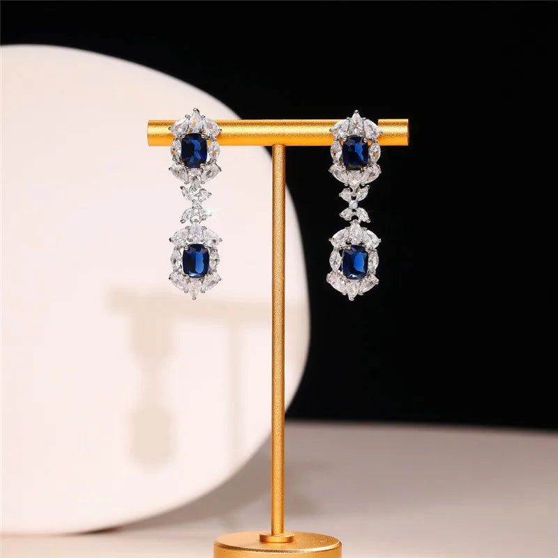 Huitan Blue White Cubic Zirconia Drop Earrings | Women's Jewelry